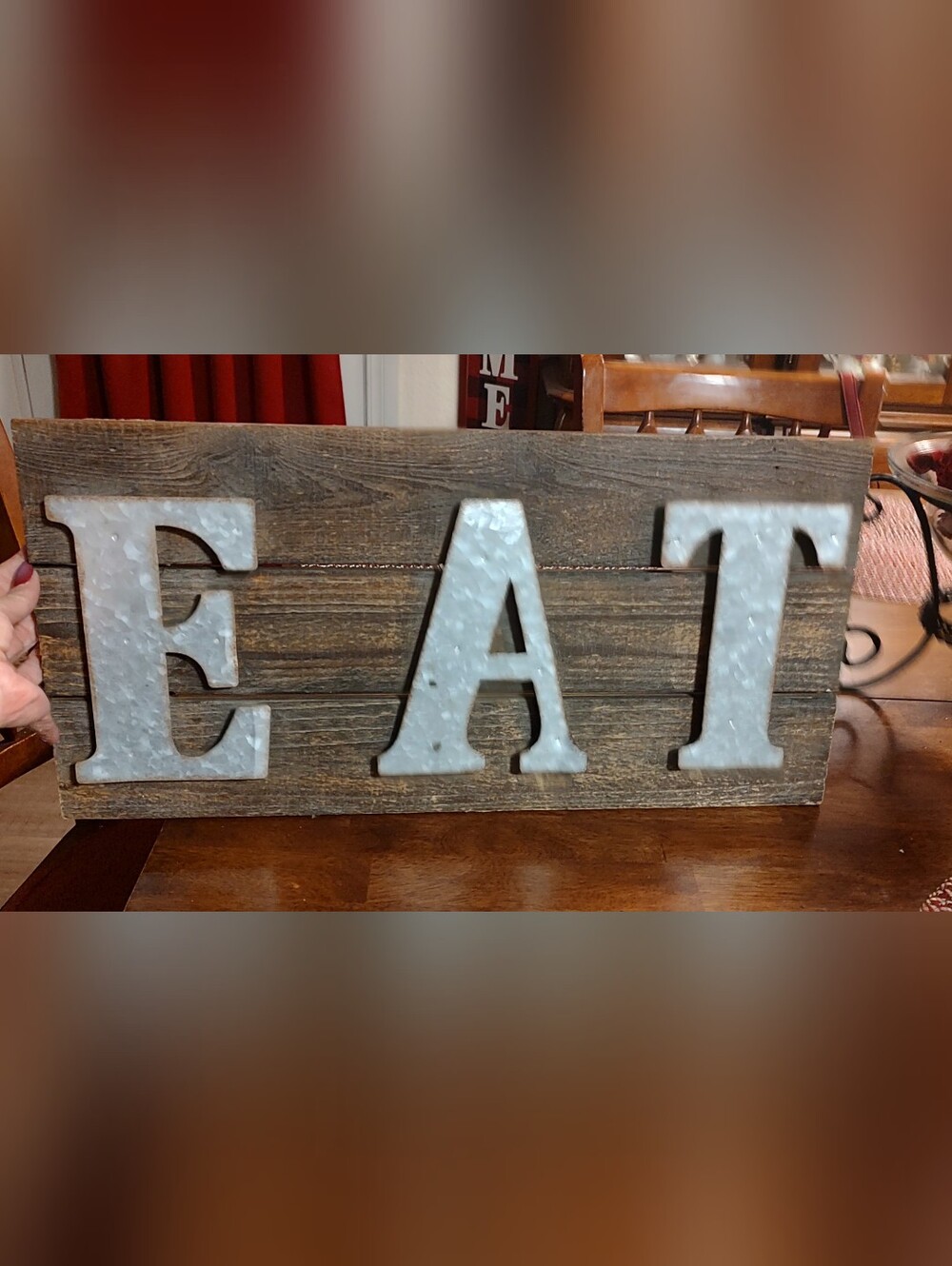 Rustic Wood & Galvanized Metal "EAT" Wall Sign - Brown/Gray